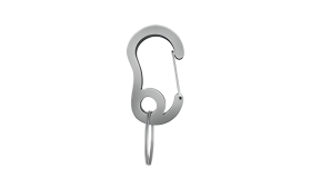 Stříbrná karabina s malým rozděleným kroužkem, odolná, 13 x 22 mm, pro upevnění psí známky nebo doplňků na obojky.