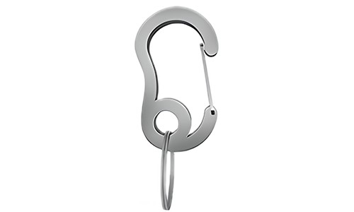 Stříbrná karabina s malým rozděleným kroužkem, odolná, 16 x 27 mm, pro upevnění psí známky nebo doplňků na obojky.