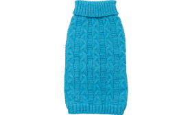 Modrý teplý bavlněný svetr pro psy s pleteným vzorem, extra ochrana, kvalitní bavlněný materiál.