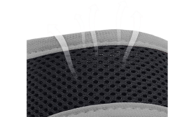 Měkký polstrovaný nastavitelný psí náhubek v šedé barvě, lehký nylonový materiál, ultra-silná páska pro bezpečné uchycení.