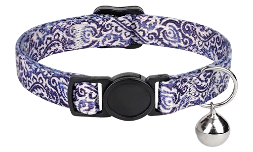 Obojek pro kočky v českém stylu s odepínáním Boho stylový obojek pro kočky s modro-bílým vzorem, nastavitelný a lehký, se stříbrným zvonkem.