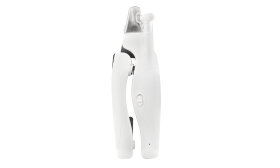 Bílé LED psí kleště na nehty s vestavěným světlem pro přesnost, ergonomická rukojeť, bezpečnostní kryt a pilník.