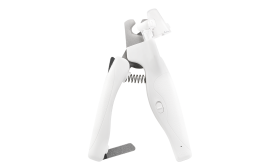 Bílé LED psí kleště na nehty s vestavěným světlem pro přesnost, bezpečnostní kryt, skrytý pilník, ergonomická rukojeť.