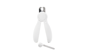 Bílé LED psí kleště na nehty s vestavěným světlem pro přesnost, skrytý pilník, bezpečný a ergonomický design.