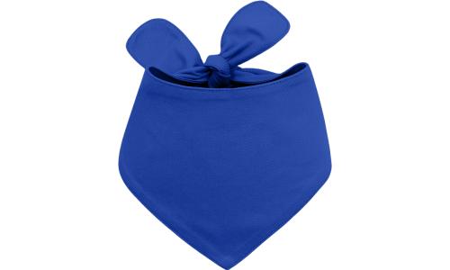 Modrá bavlněná psí bandana s uzlíkem, snadno se pere, vhodná pro psy i kočky, lehká pro pohodlí zvířat.