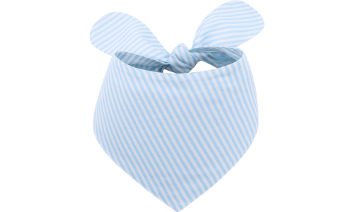 Světle modrá a bílá pruhovaná psí bandana s uzlíkem, snadno se pere, vyrobena ze 100% bavlny, lehká tkanina.