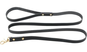 Vysoce kvalitní černé kožené psí vodítko, délka 120 cm, odolné, zlatý pevný klip pro snadné připojení.