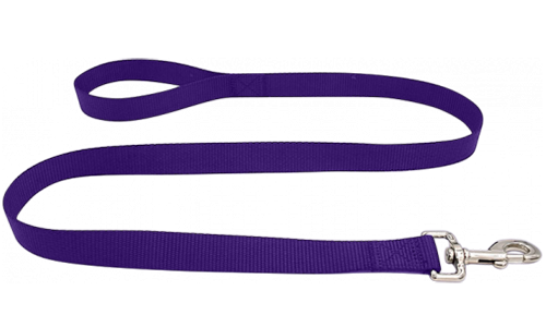 Odolné fialové nylonové vodítko pro psa 120 cm, snadno se čistí, odolný materiál a bezpečné s pevným stříbrným zapínáním.